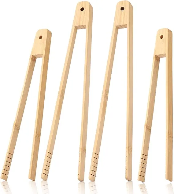 4 Pcs Bamboo Tongs Set